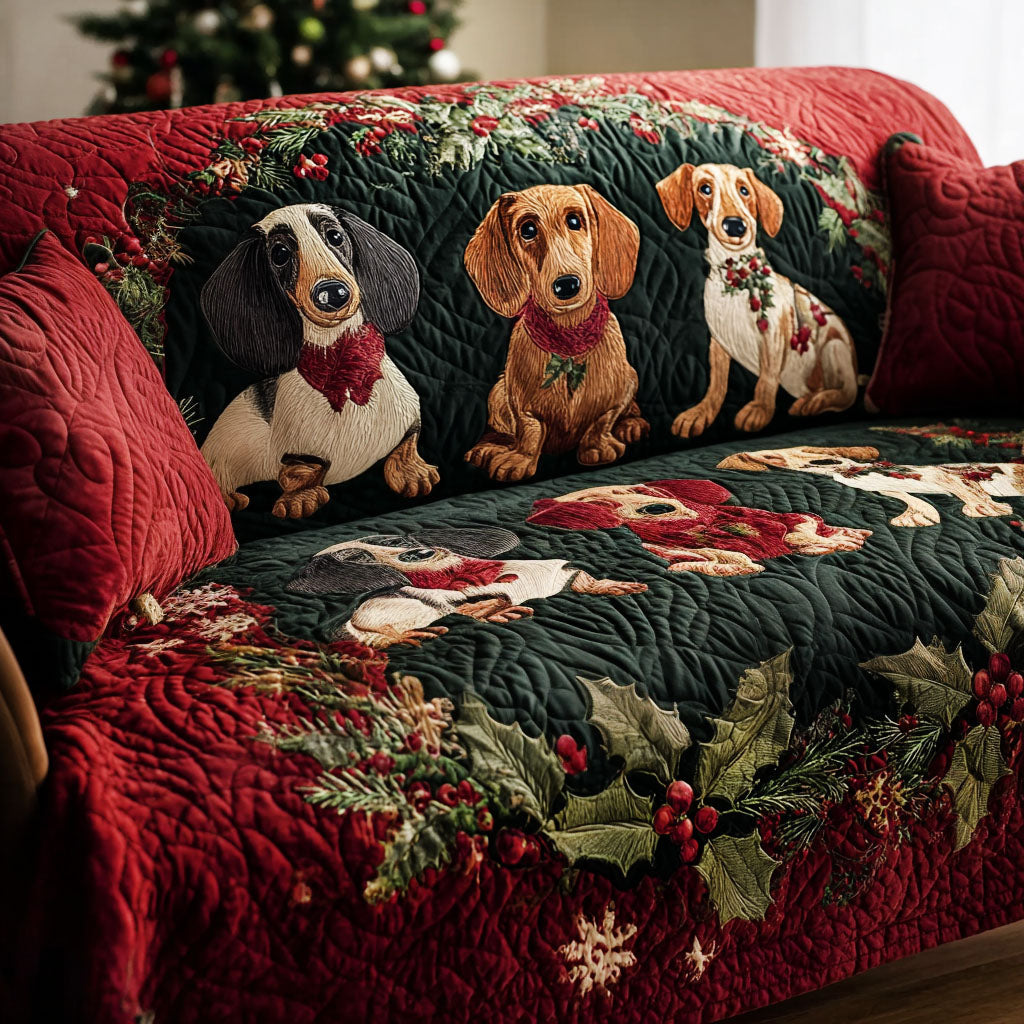 Santas Little Sausage Quilted Sofa Cover Christmas Sofa Cover Christmas Gifts For Dog Owners