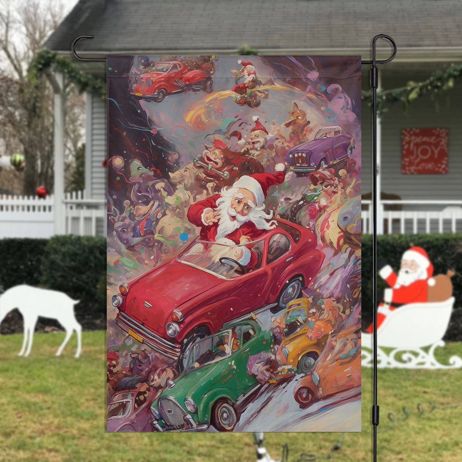Santa's Magical Joyride Santa Claus Xmas Garden Flag Christmas Decor Gift For Santa Claus Lovers