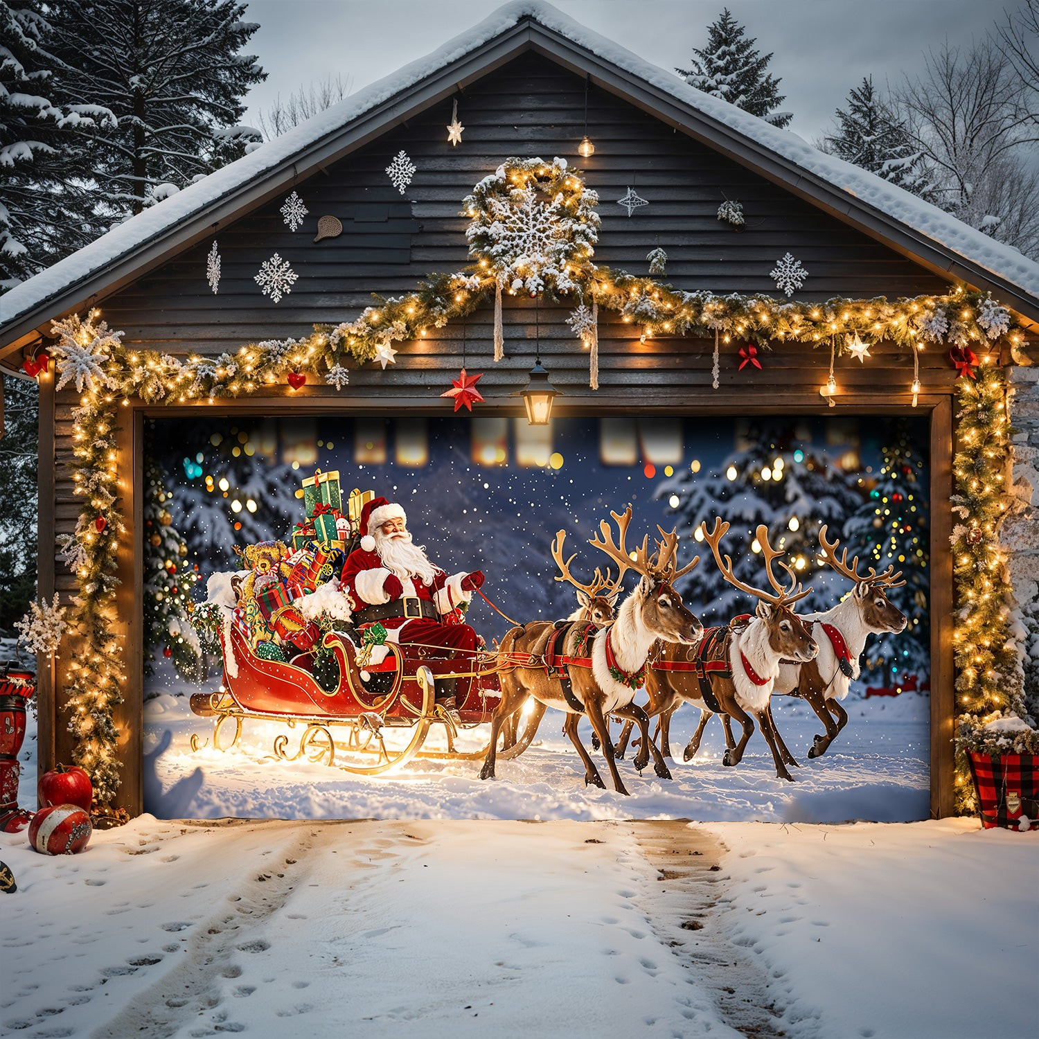 Santa's Magical Sleigh Christmas Garage Door Banner Holiday Home Decor Xmas Gift Ideas