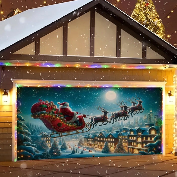 Santa's Magical Sleigh Ride Christmas Garage Door Cover Decoration Outdoor Xmas Gifts