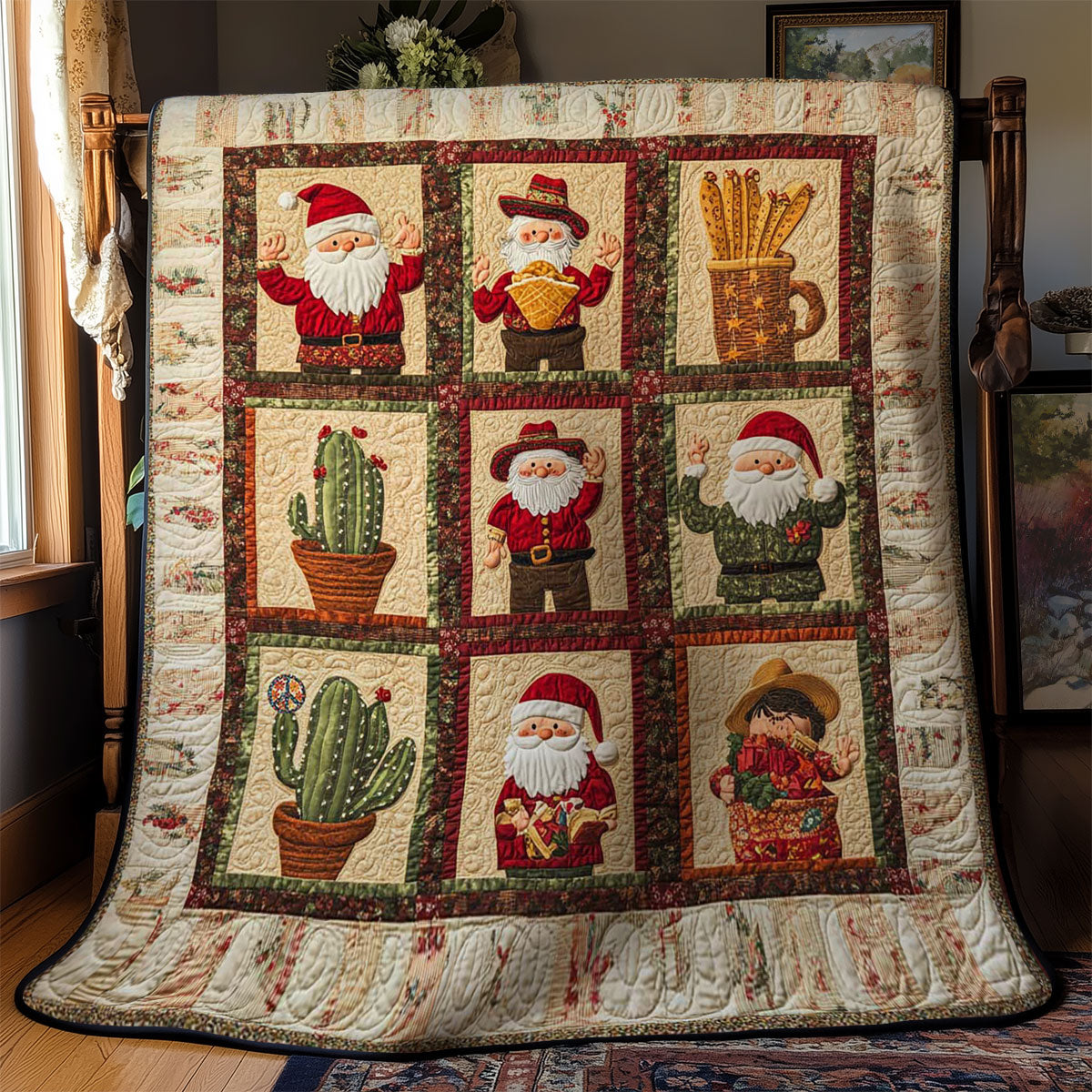 Santas Mexican Feast Quilt Premium Quilt Blanket for Family and Guests