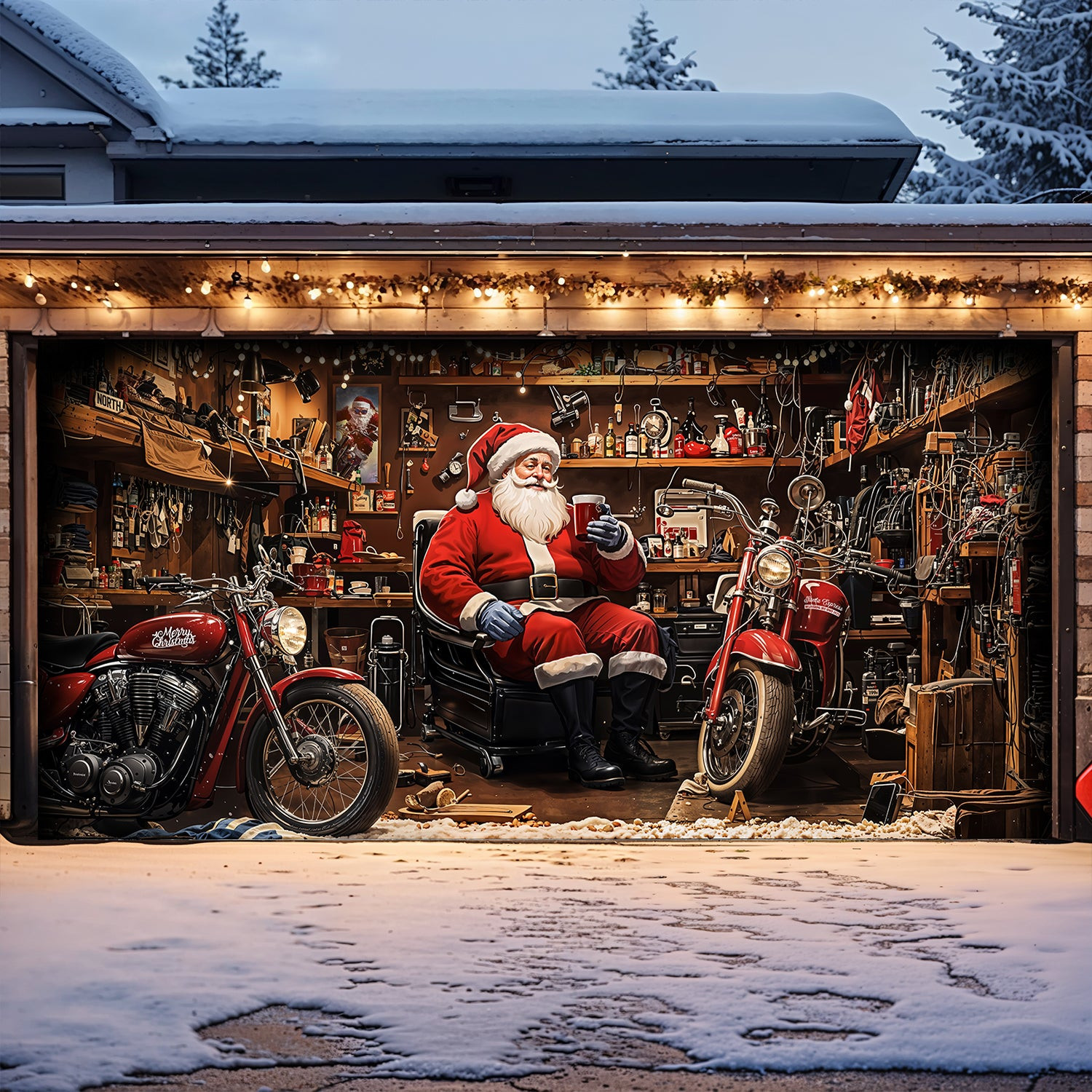 Santa's Motors Workshop Christmas Garage Door Banner Xmas Decorations Funny Secret Santa Gift
