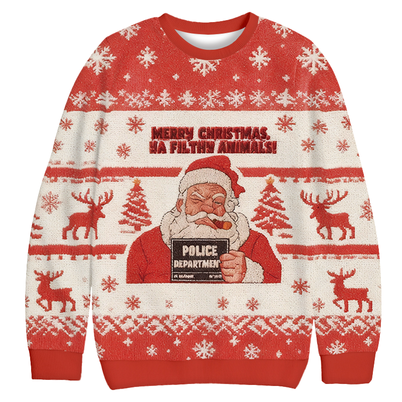 Santa's Mugshot Funny Christmas Ugly Sweatshirt Holiday Joke Gift Idea