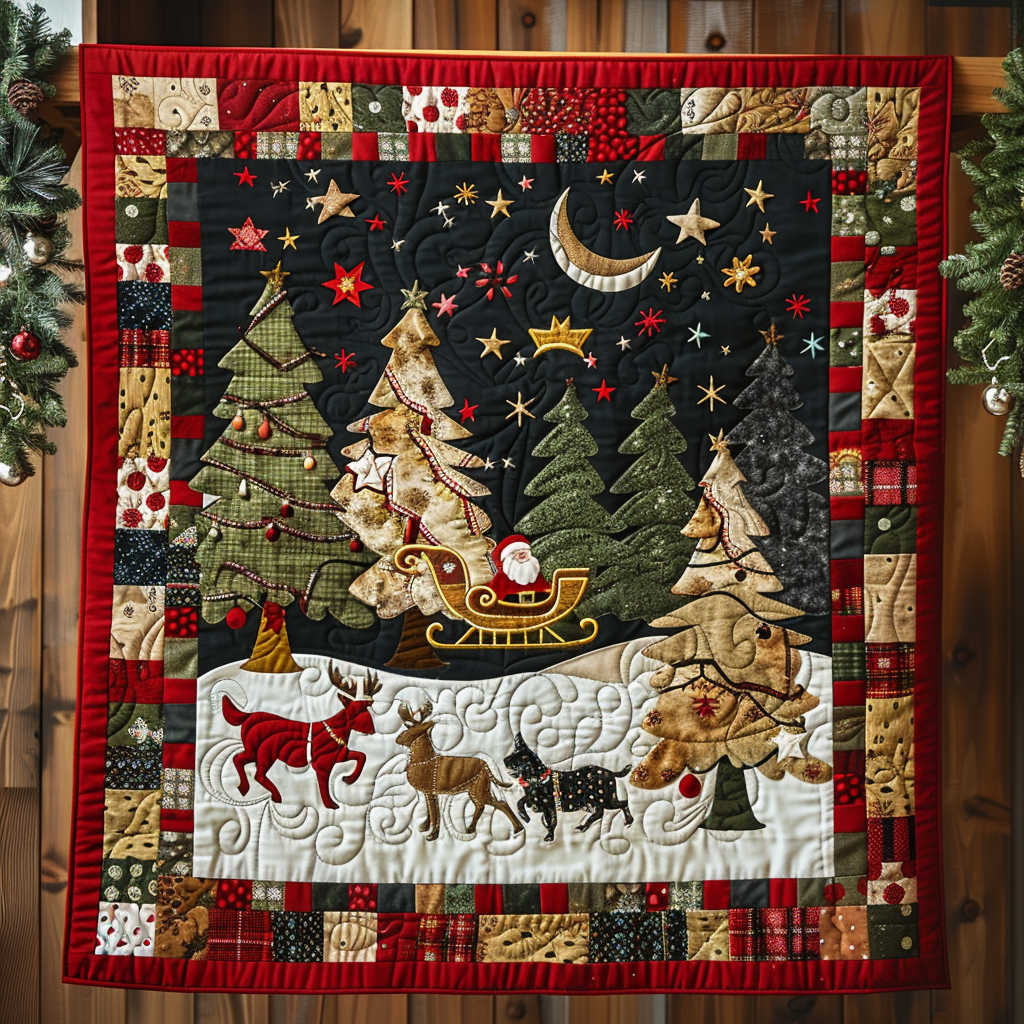 Santa's Night Sleigh Ride Quilted Blanket Christmas Gifts For Grandparents