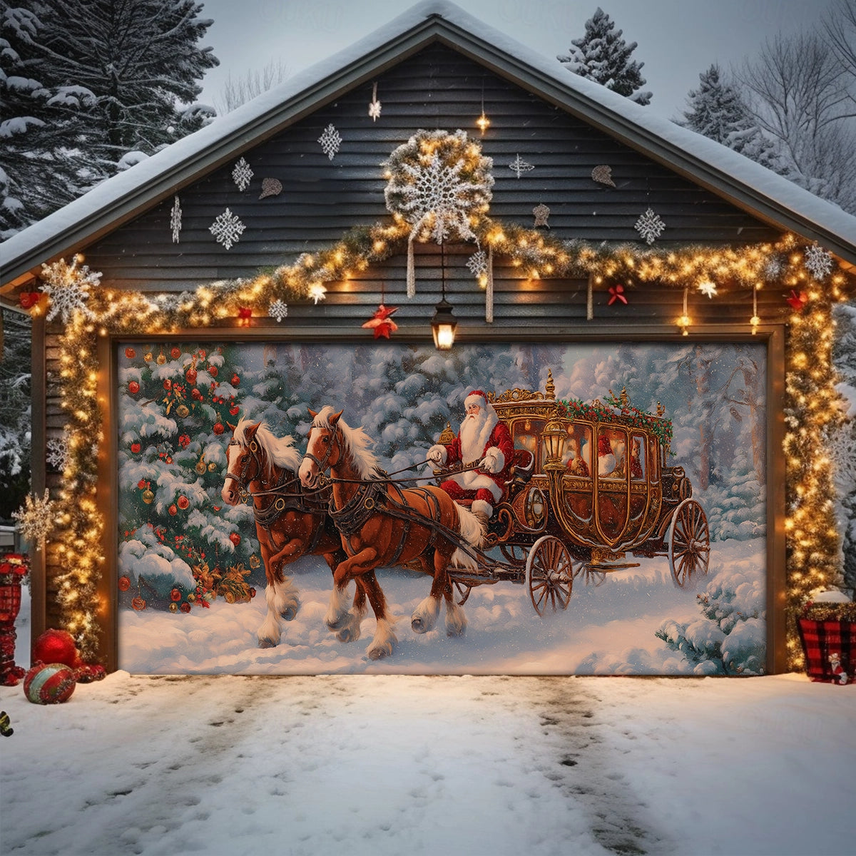 Santa's Sleigh Christmas Garage Door Banner Outside Christmas Decorations Santa Lover Presents