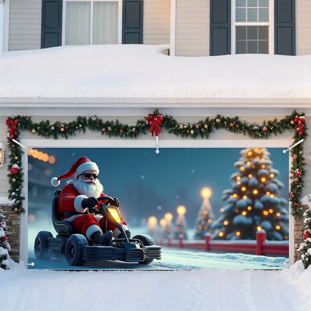 Santa's Sleigh Upgrade Christmas Garage Door Cover Christmas House Decoration Gifts