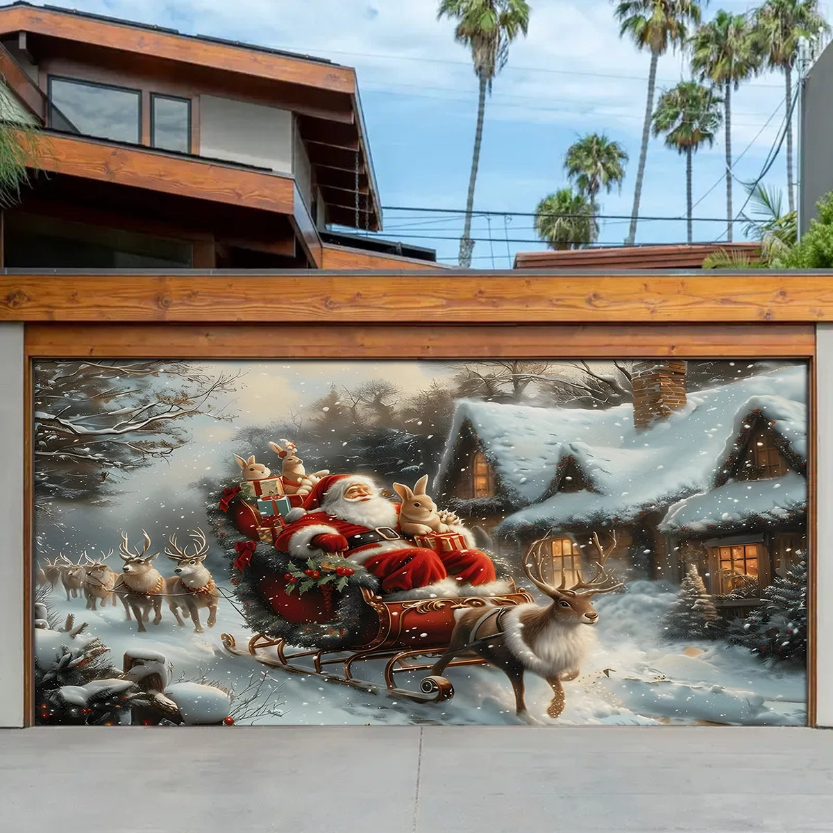Santa's Snowy Night Scene Christmas Garage Door Banner Home Decor Unique Christmas Gifts