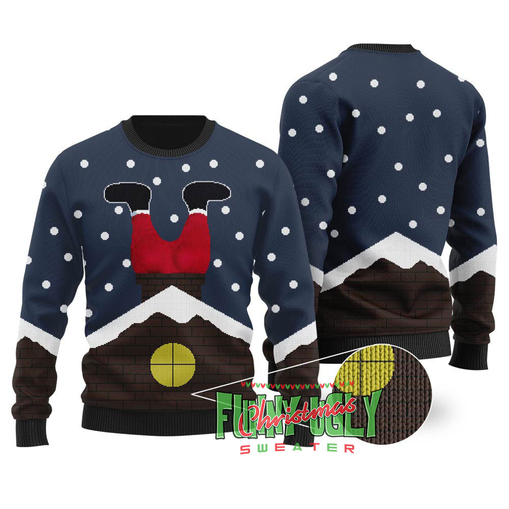 Santas Stuck Down The Chimney Tonight Christmas Sweater Navy Funny Holiday Sweater for Family Gatherings