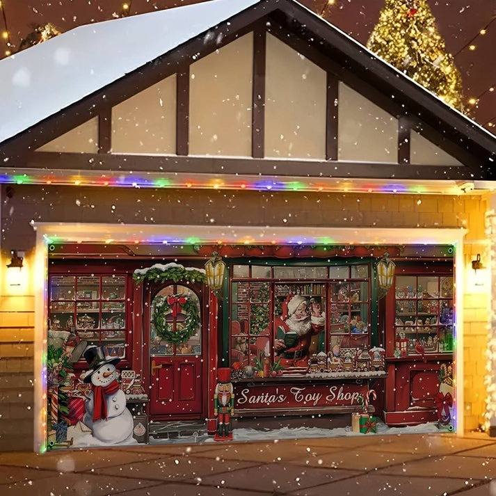 Santa's Toy Shop Christmas Garage Door Cover Festive Christmas Outdoor Home Gifts