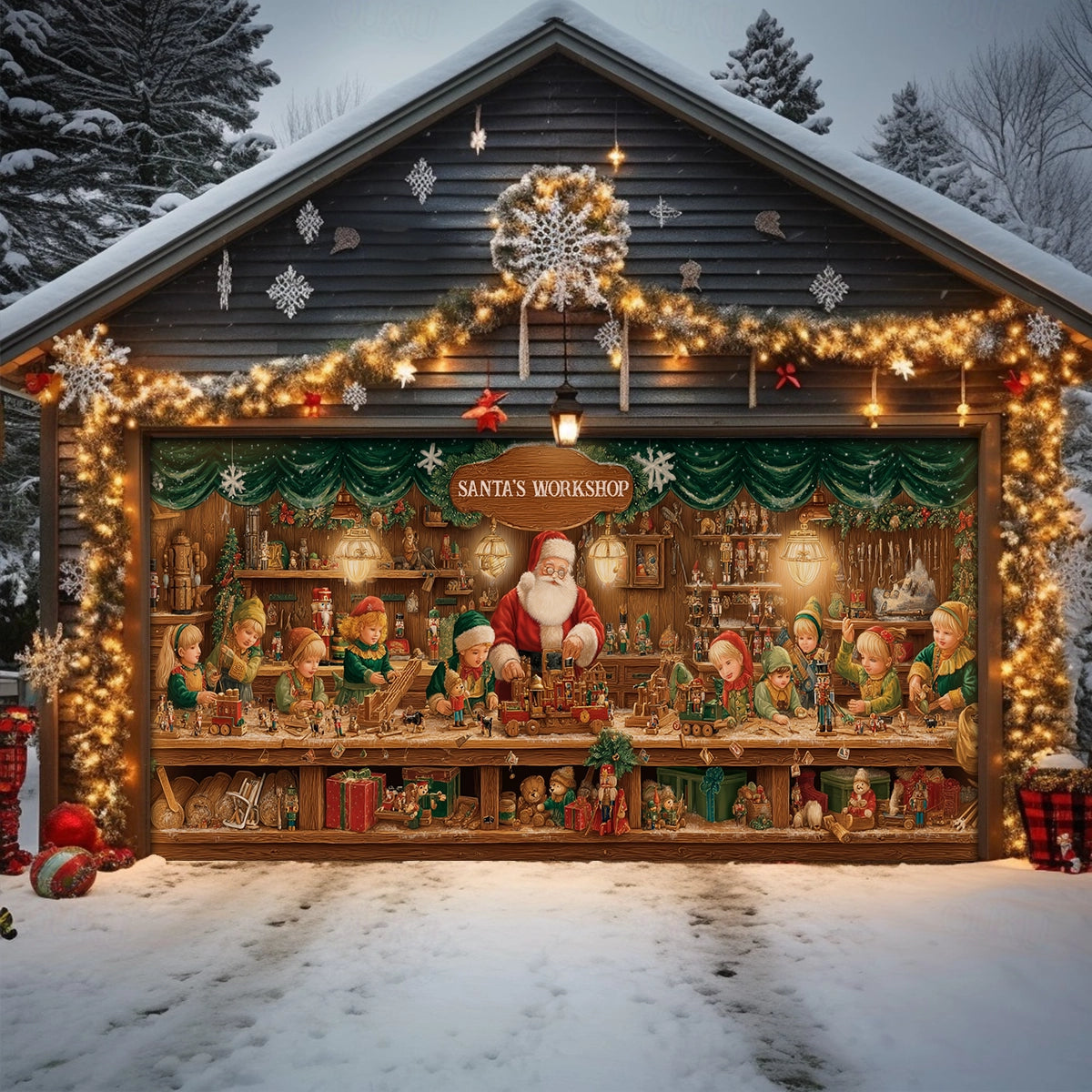 Santa's Toy Workshop Christmas Garage Door Banner Winter Decorations Best Gift For Christmas