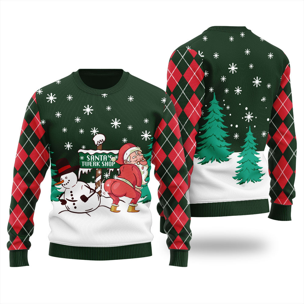 Santas Twerk Shop Funny Christmas Sweater Cozy Christmas Sweater for Holiday Season