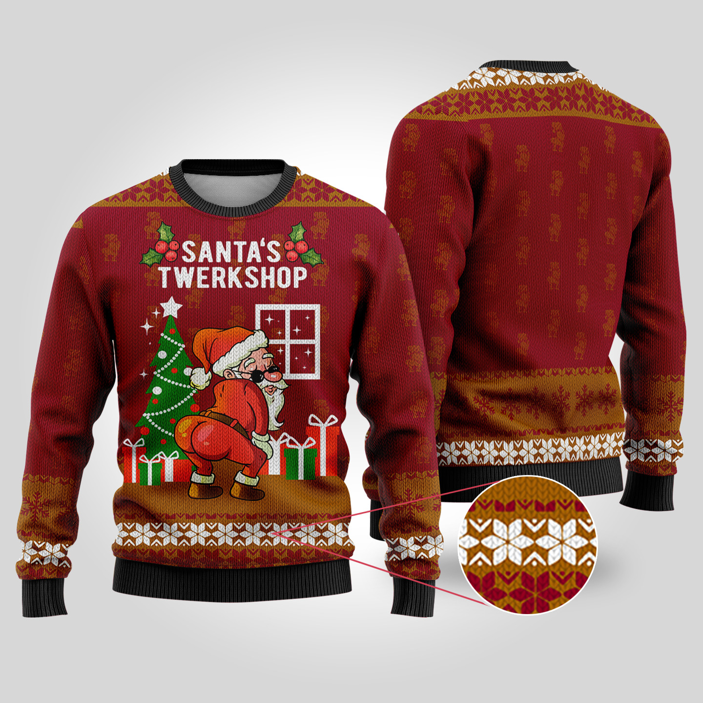 Santas Twerkshop Ugly Christmas Sweater Cardinal Red Warm and Comfy Sweater for Winter Days
