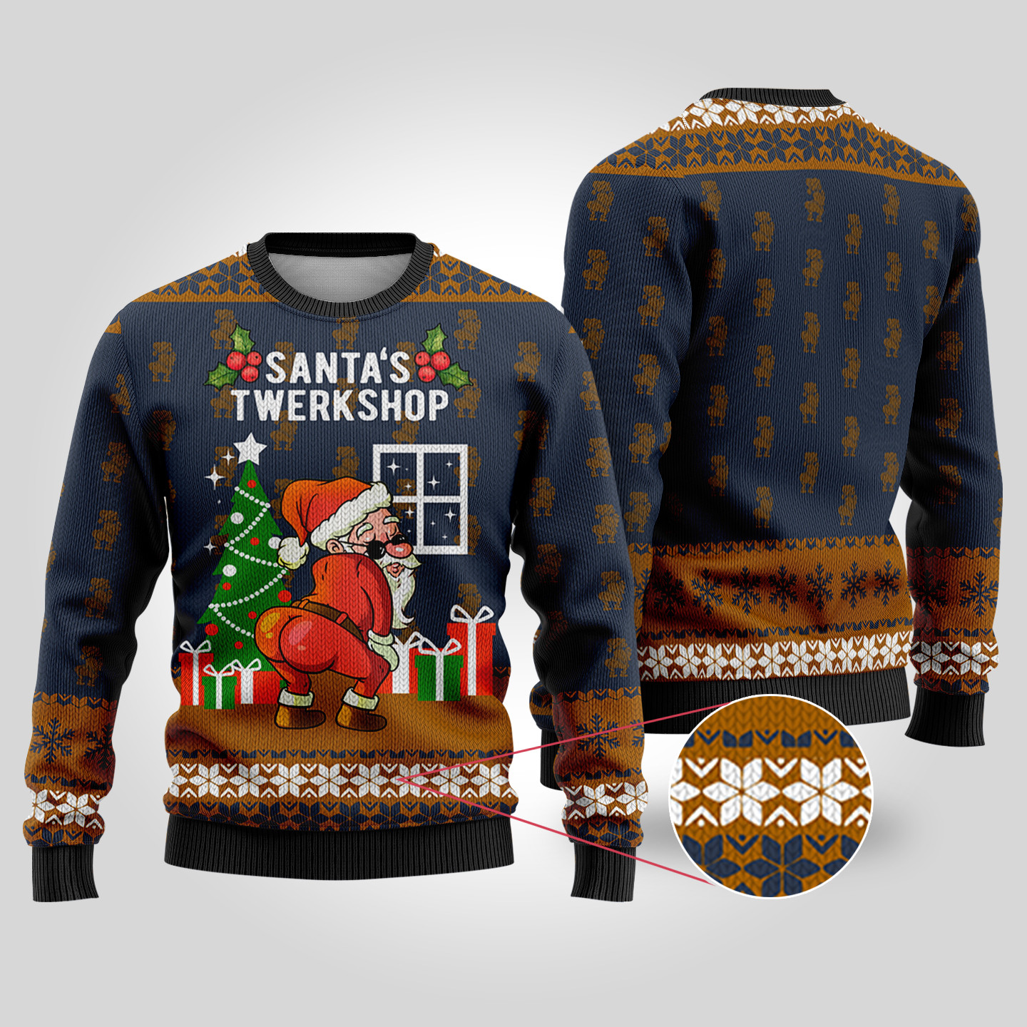 Santas Twerkshop Ugly Christmas Sweater Navy Best Christmas Merch Gift for Family and Friends