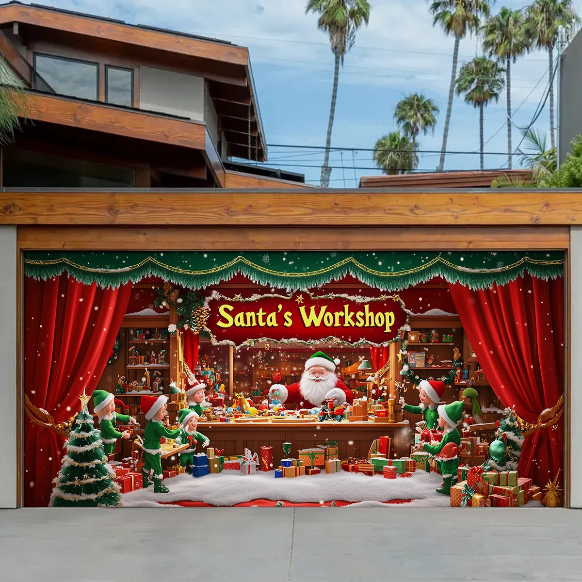 Santa's Workshop Christmas Garage Door Banner Garage Christmas Decor Santa Lover Xmas Gifts