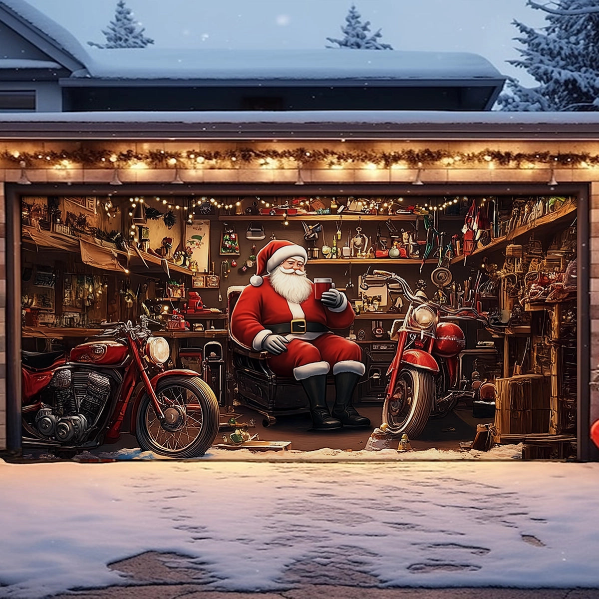 Santa's Workshop Christmas Garage Door Banner Outdoor Xmas Decorations Secret Santa Gifts