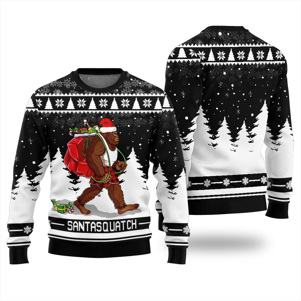 Santasquatch Bigfoot Ugly Christmas Sweater Funny Xmas Sweater for Ugly Sweater Parties
