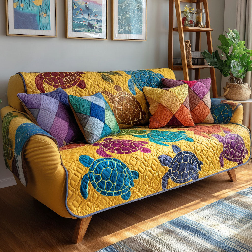 Sapphire Glide Quilted Sofa Cover Sofa Chaise Cover Sea Turtle Themed Gifts