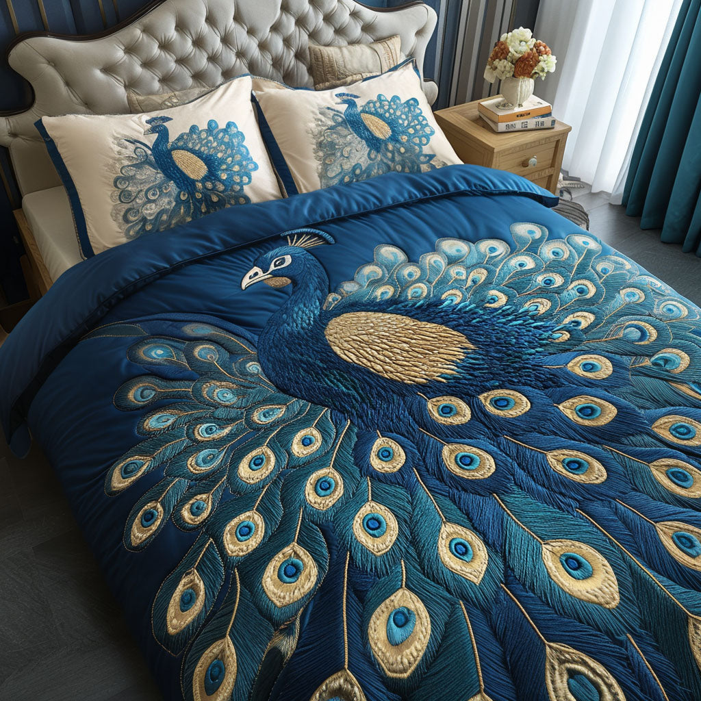 Sapphire Peacock Dream Quilted Bedding Set Best Comforter Sets Gifts For Peacock Lover