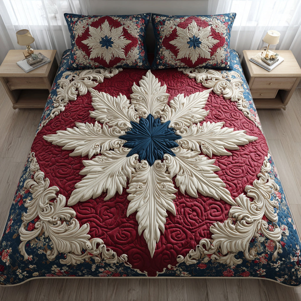 Sapphire Snowflake Scroll Quilted Bedding Set Holiday Duvet Cover Set Christmas Presents For Wife