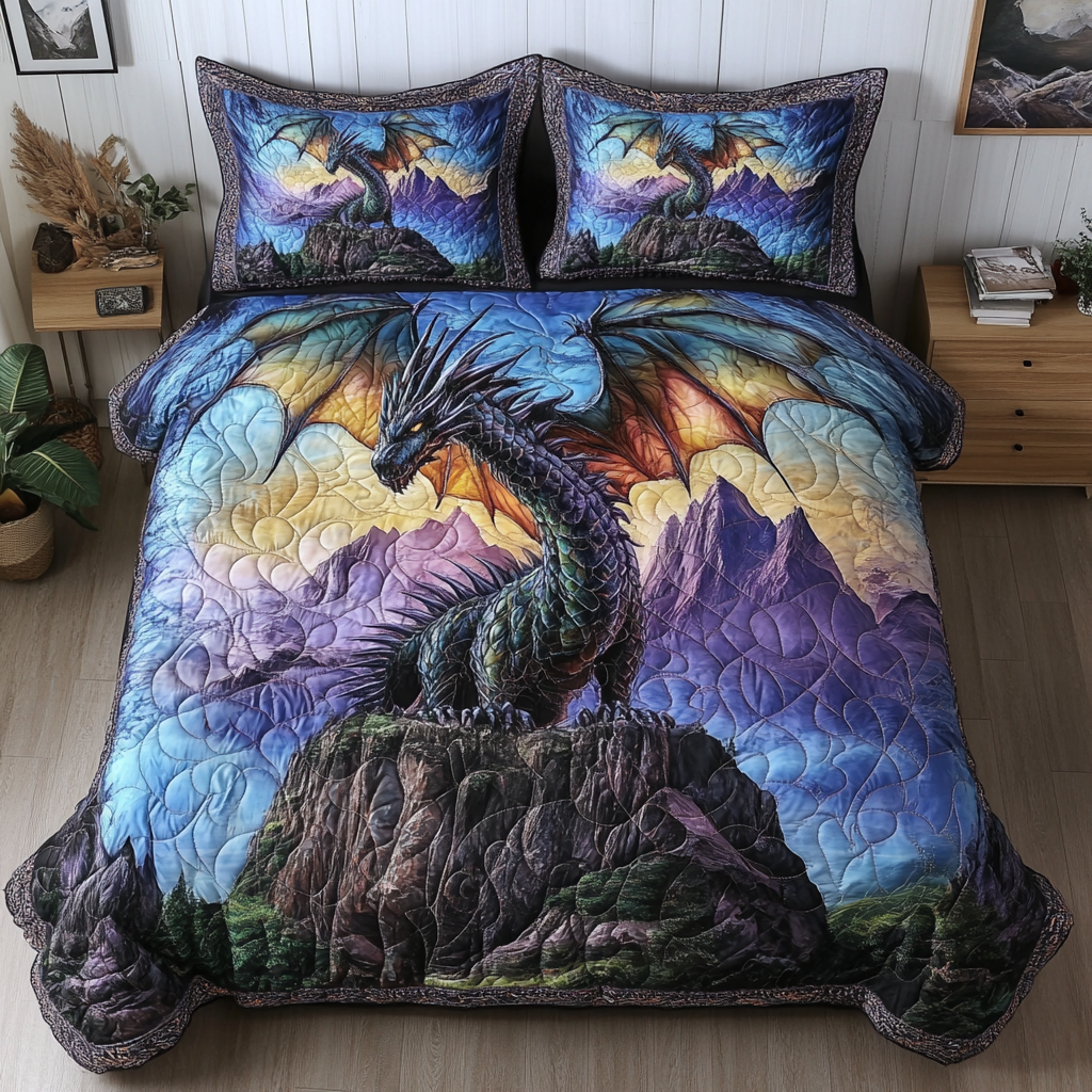 Sapphire Wrath Quilted Bedding Set Bedroom Decorations Unique Dragon Gifts