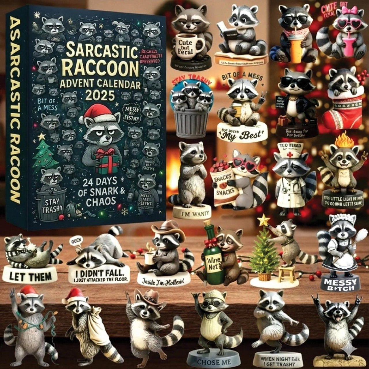 Sarcastic Raccoon Advent Calendar 2025 24 Days Funny Christmas Countdown Raccoon Lovers