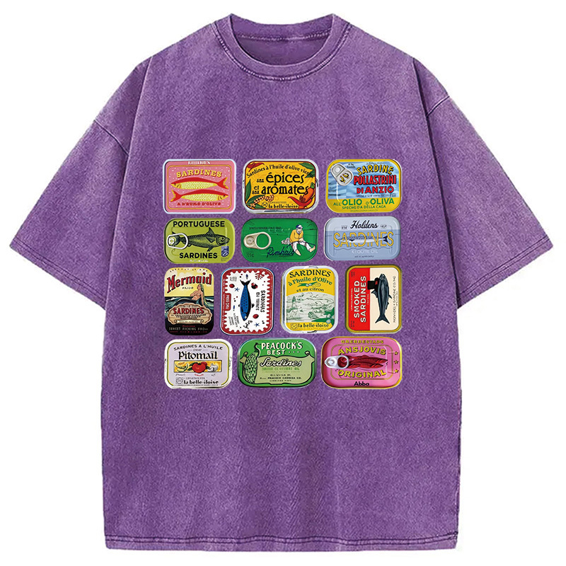 Sardine Fisherman Beach Washed T-Shirt Minimal Retro Graphic Clothing Gifts For Him