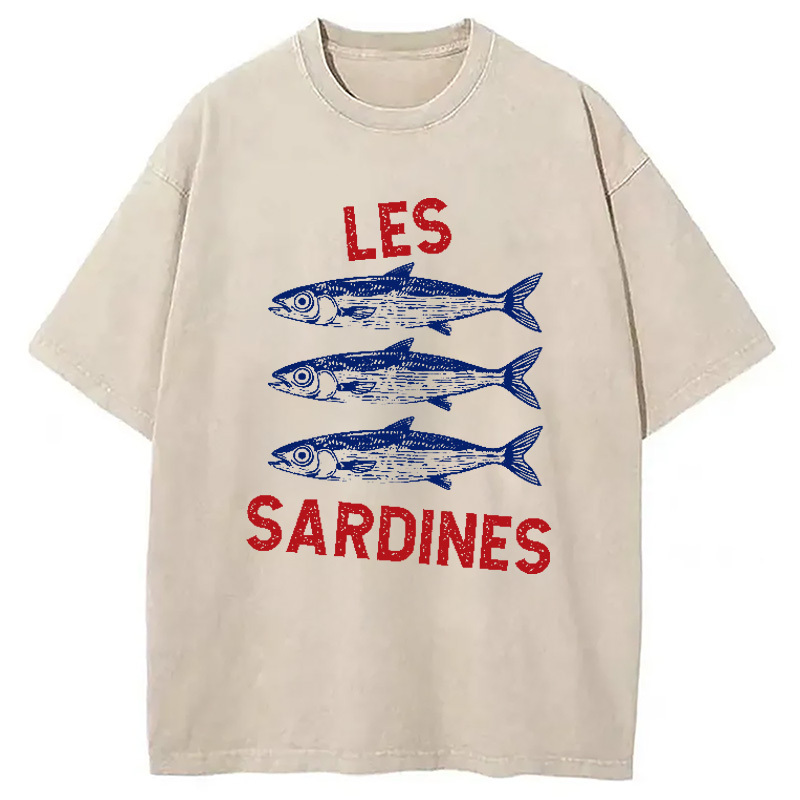 Sardine Tinned Fish French Washed T-Shirt Retro Humor Graphic Top Gifts For Best Friend Sardine Tinned Fish French Washed T-Shirt Retro Humor Graphic Top Gifts For Best Friend