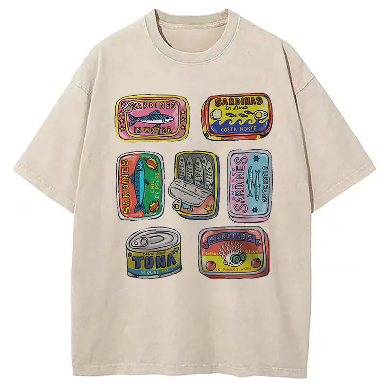 Sardines Canned Washed T-Shirt Classic Graphic Fashion Tee Gifts For Sister