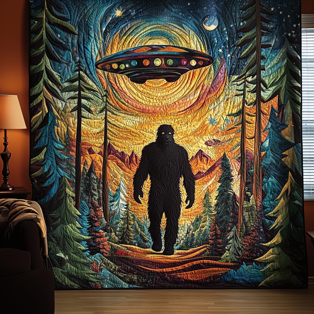 Sasquatch Backyard Quilted Blanket Best Throw Blanket Unique Gifts For Nature Lovers