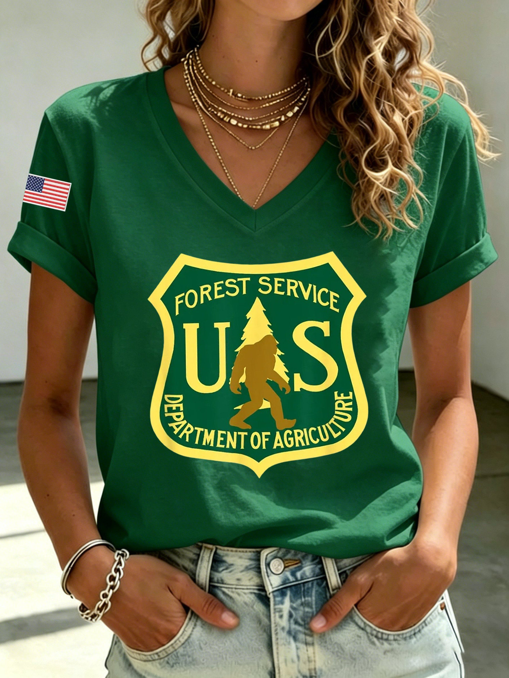 Sasquatch Bigfoot US Forest Service V-Neck Shirt Rebuilding The USFS Clothing Gift Ideas