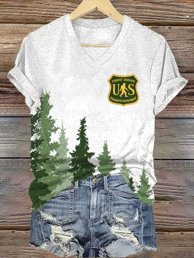 Sasquatch Department Forest Service US Pine Tree V-Neck Shirt Rebuilding The USFS Apparel