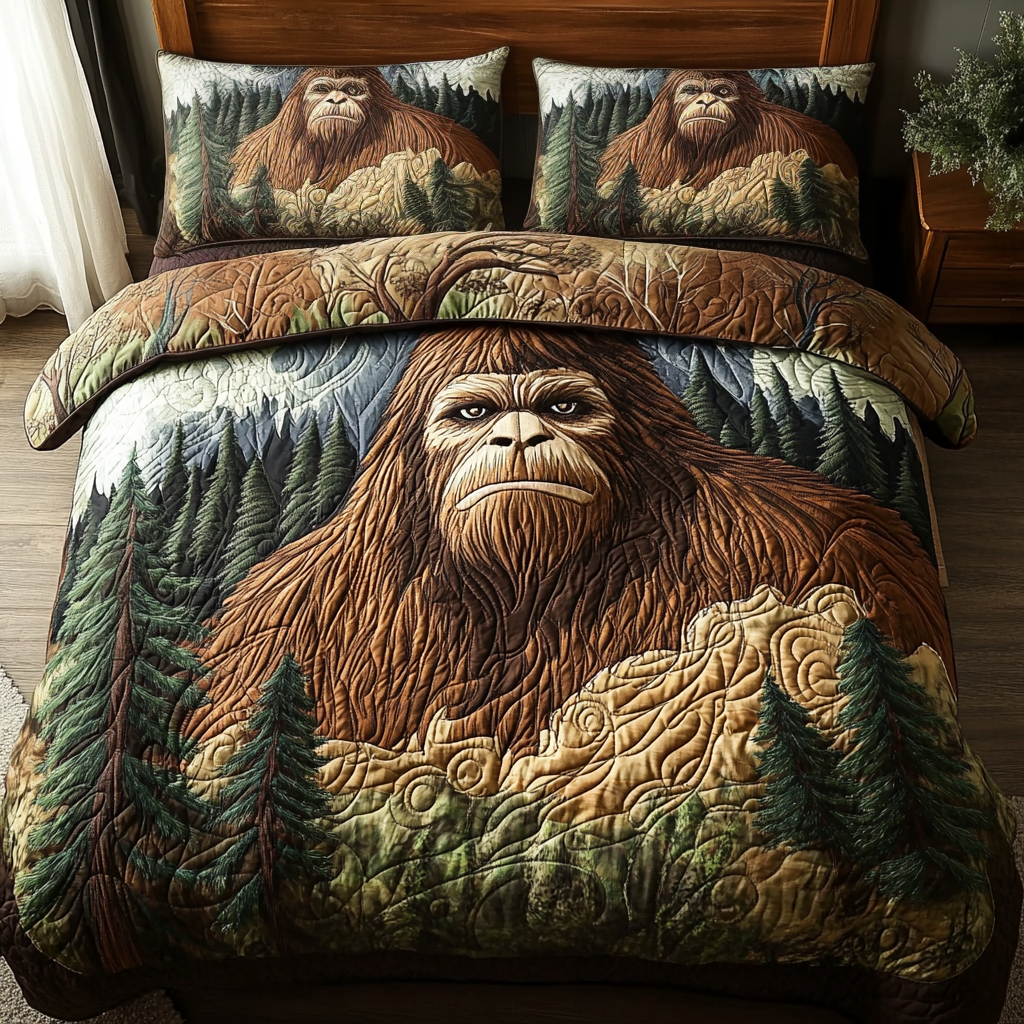 Sasquatch Dreams Quilted Bedding Set Aesthetic Room Decor Bigfoot Novelty Gifts