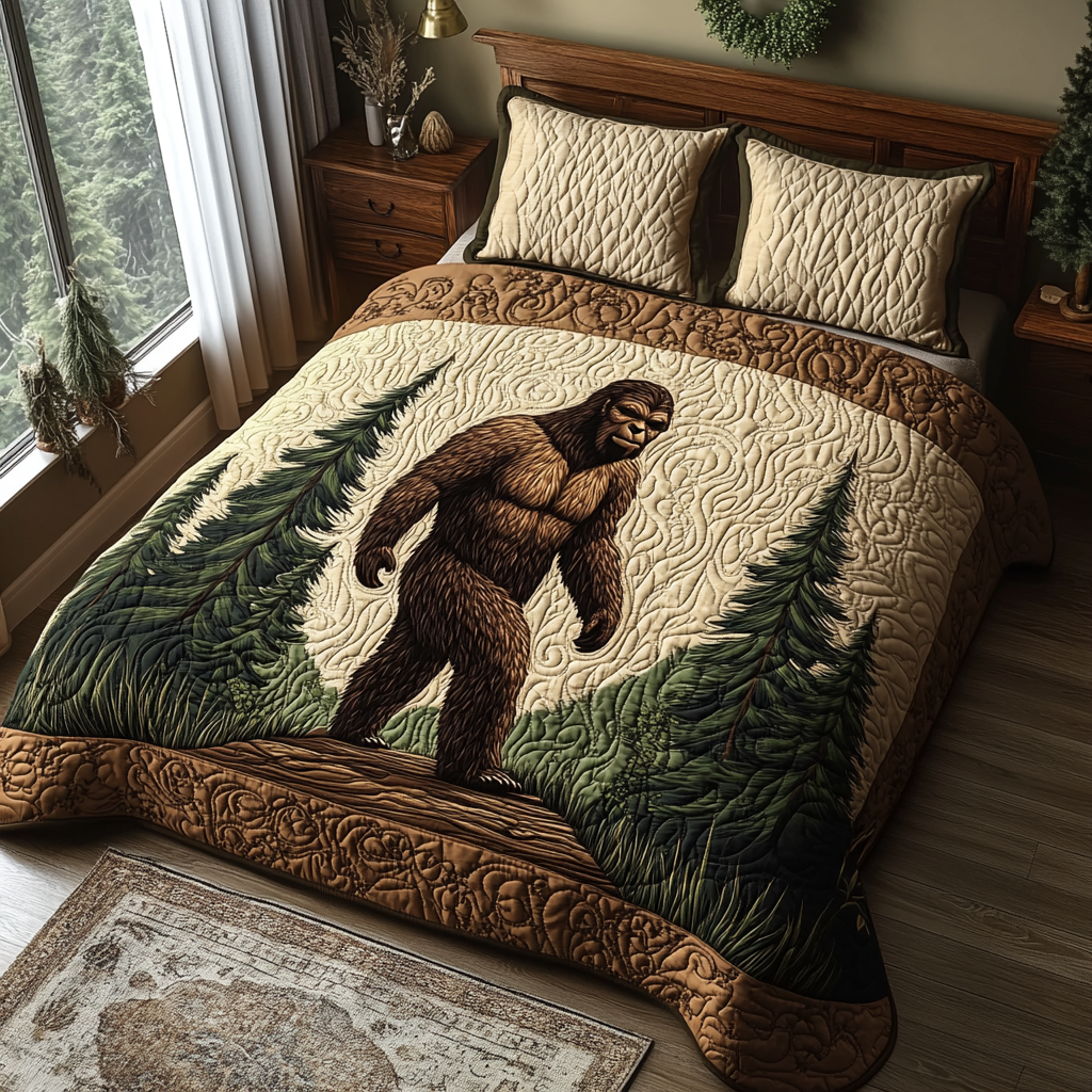 Sasquatch Grove Quilted Bedding Set Bedroom Decor Gifts For Bigfoot Lovers