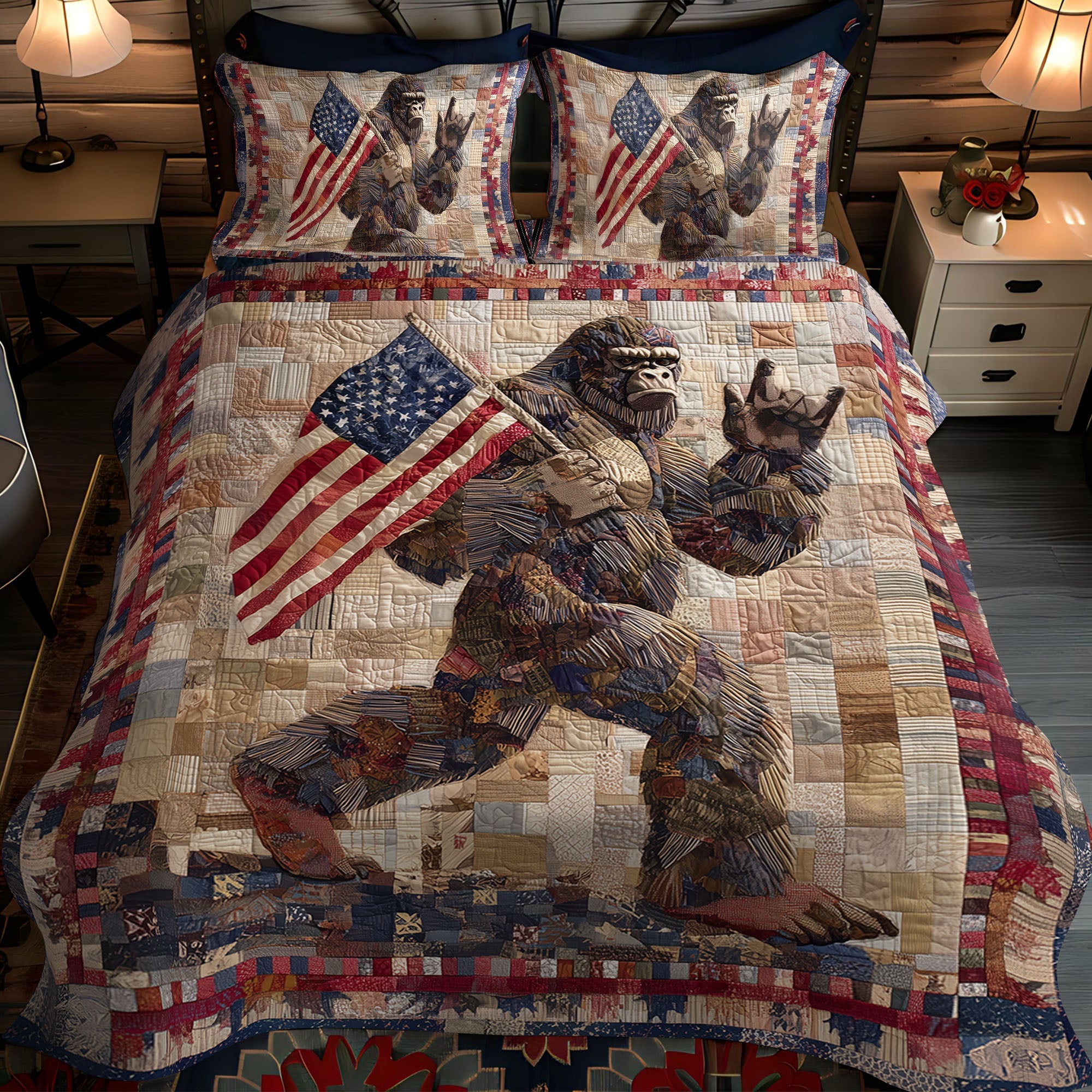 Sasquatch Liberty Quilted Bedding Set Best Comforter Sets Sasquatch Gag Gifts