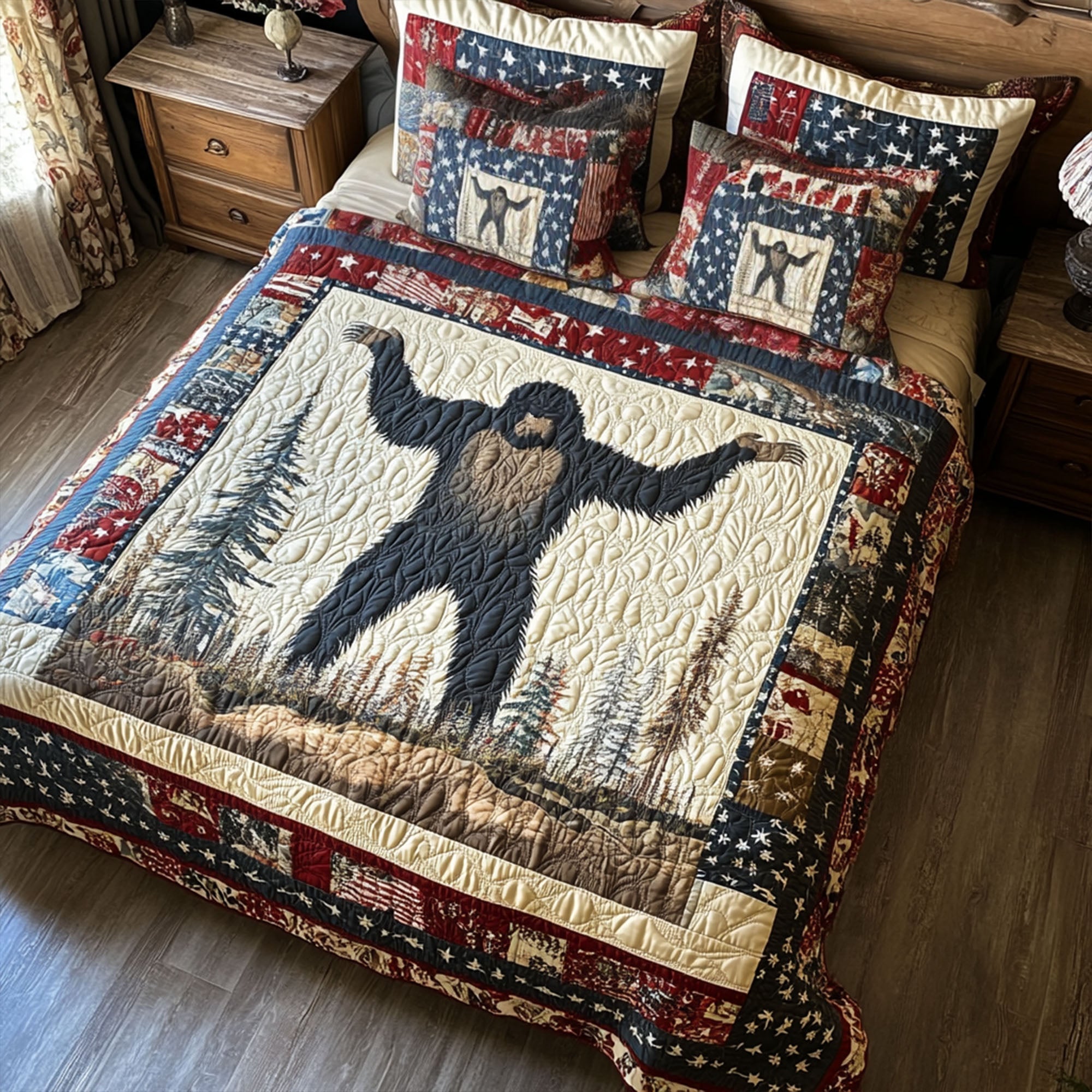Sasquatch Patriot Quilted Bedding Set Best Bed Sheet Set Funny Sasquatch Gifts