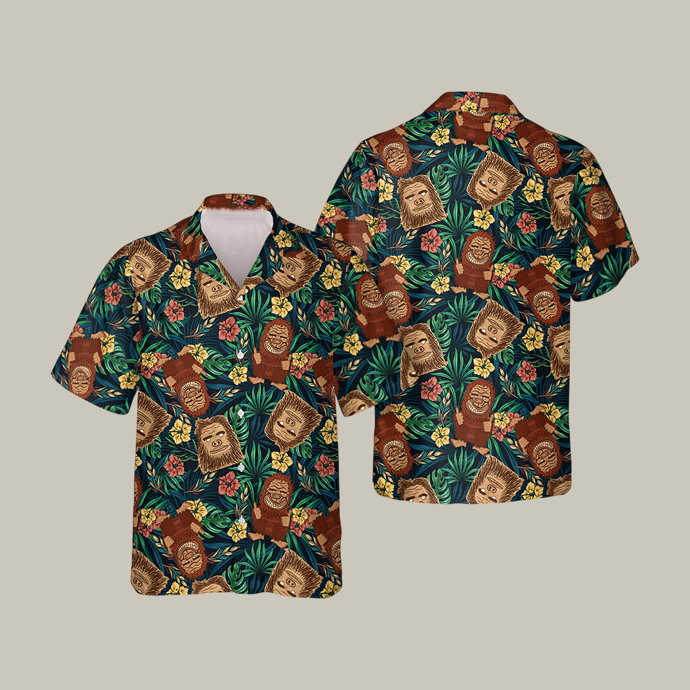 Sasquatch Tiki Bigfoot Hawaiian Shirt Vintage Aloha Shirt Present Idea For Husband