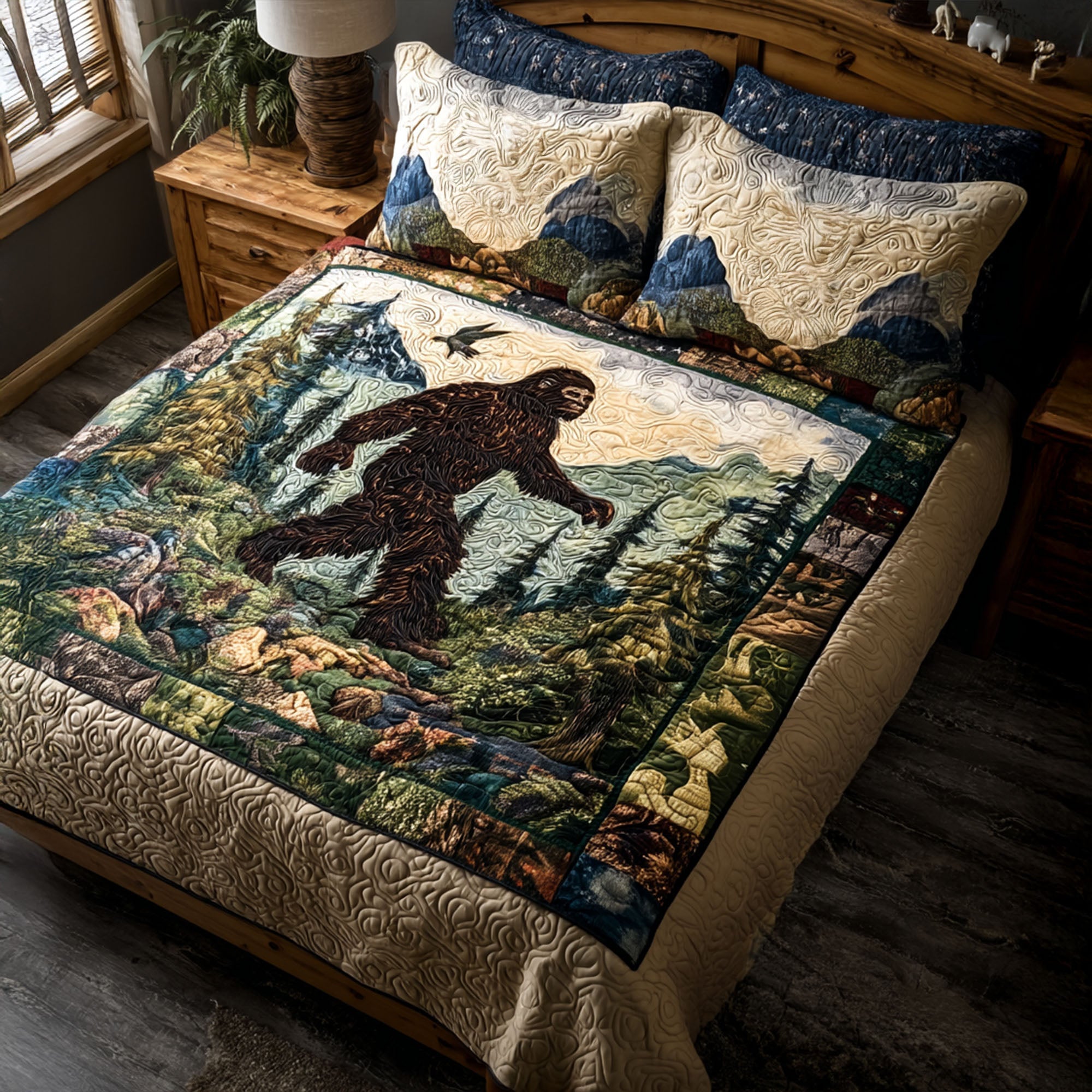 Sasquatch Tracks Quilted Bedding Set Bed Room Decoration Bigfoot Gifts For Adults
