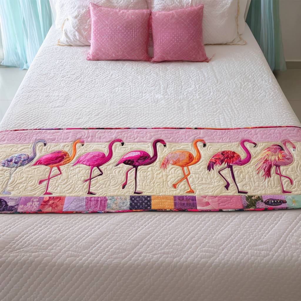 Sassy in Pink Quilted Bed Runner Bed Decor Cute Flamingo Stuff