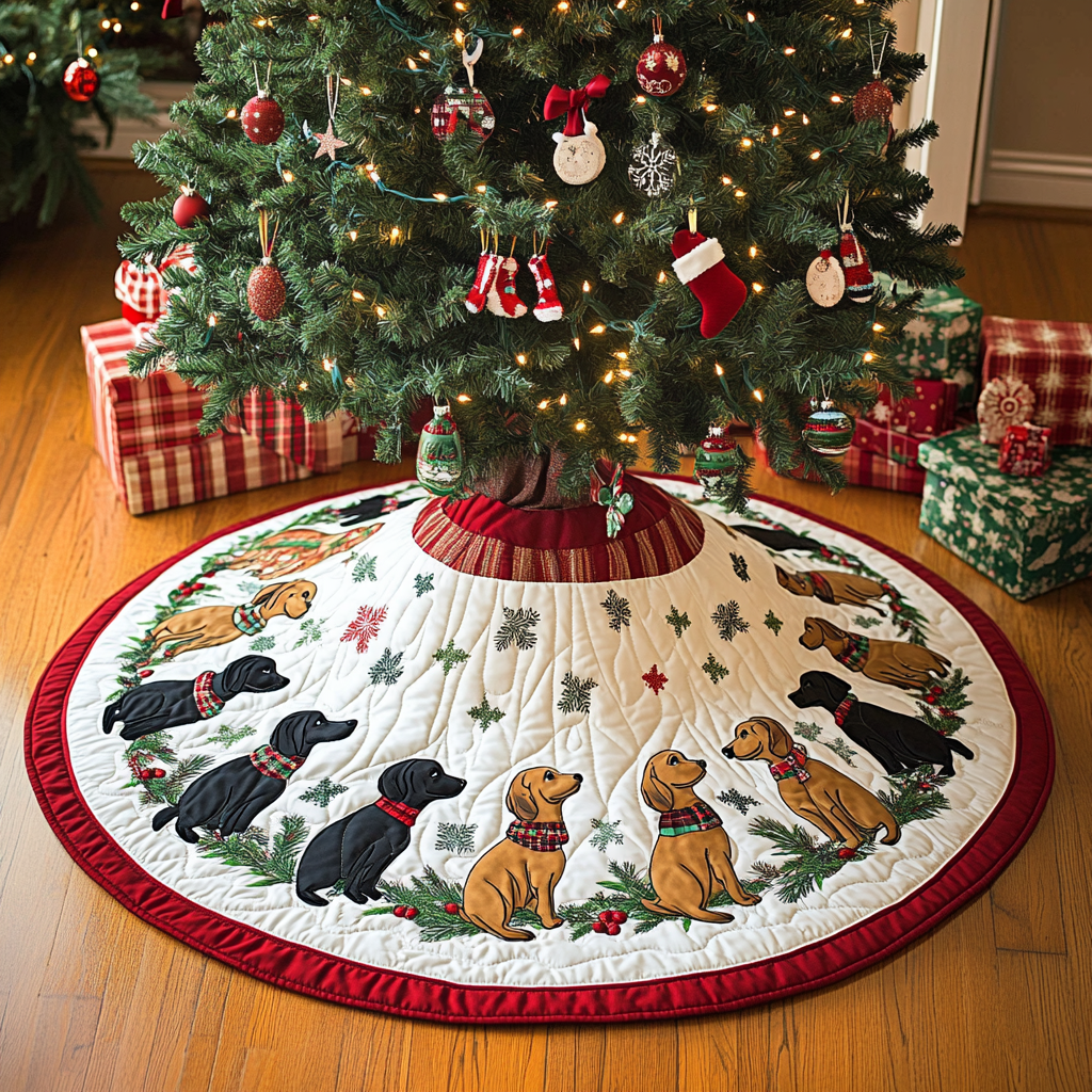 Sassy Sausage Stroll Christmas Quilted Tree Skirt Special Holiday Tree Skirt Gift for Newlyweds
