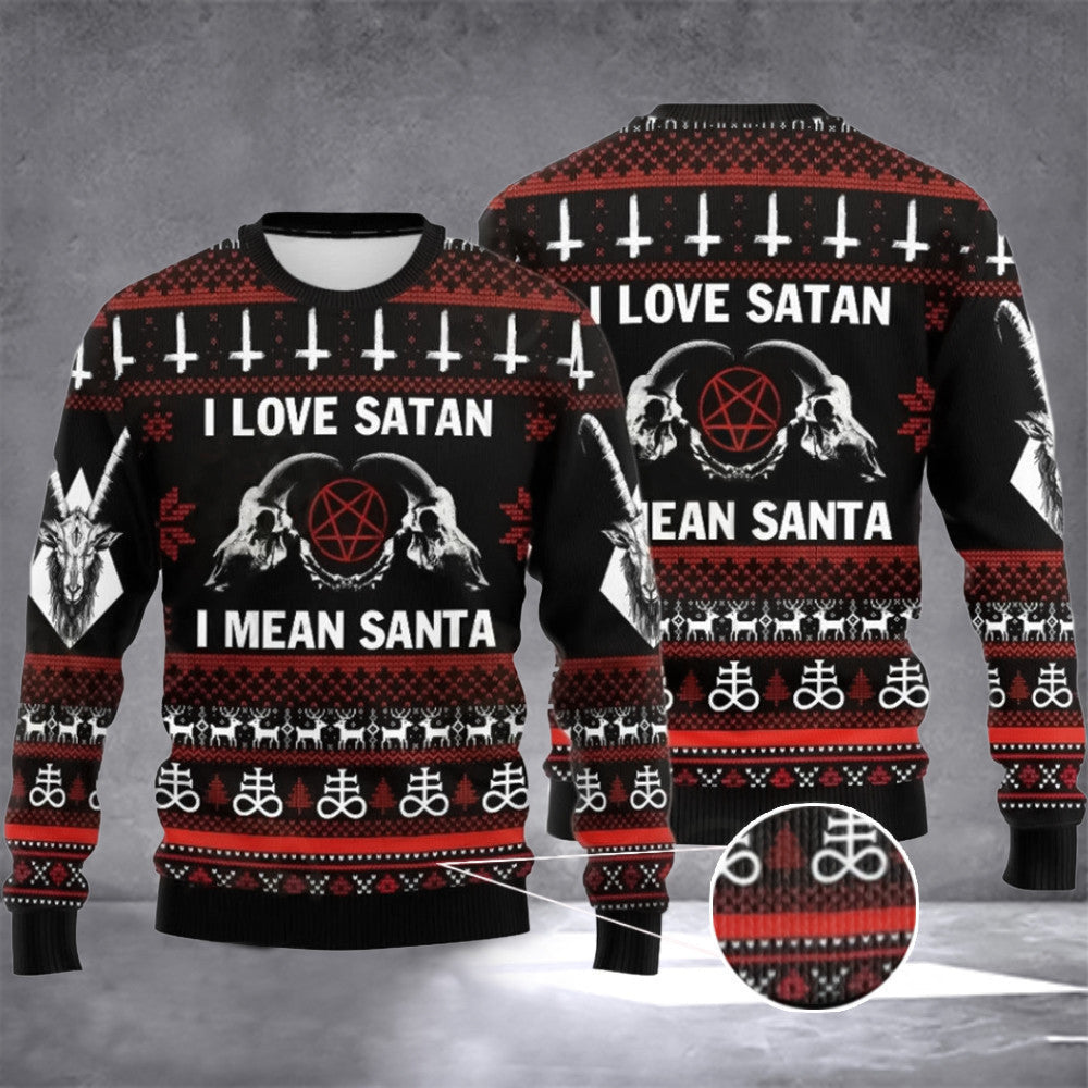 Satanic Christmas Sweater Baphomet Sweater I Love Satan I Mean Santa