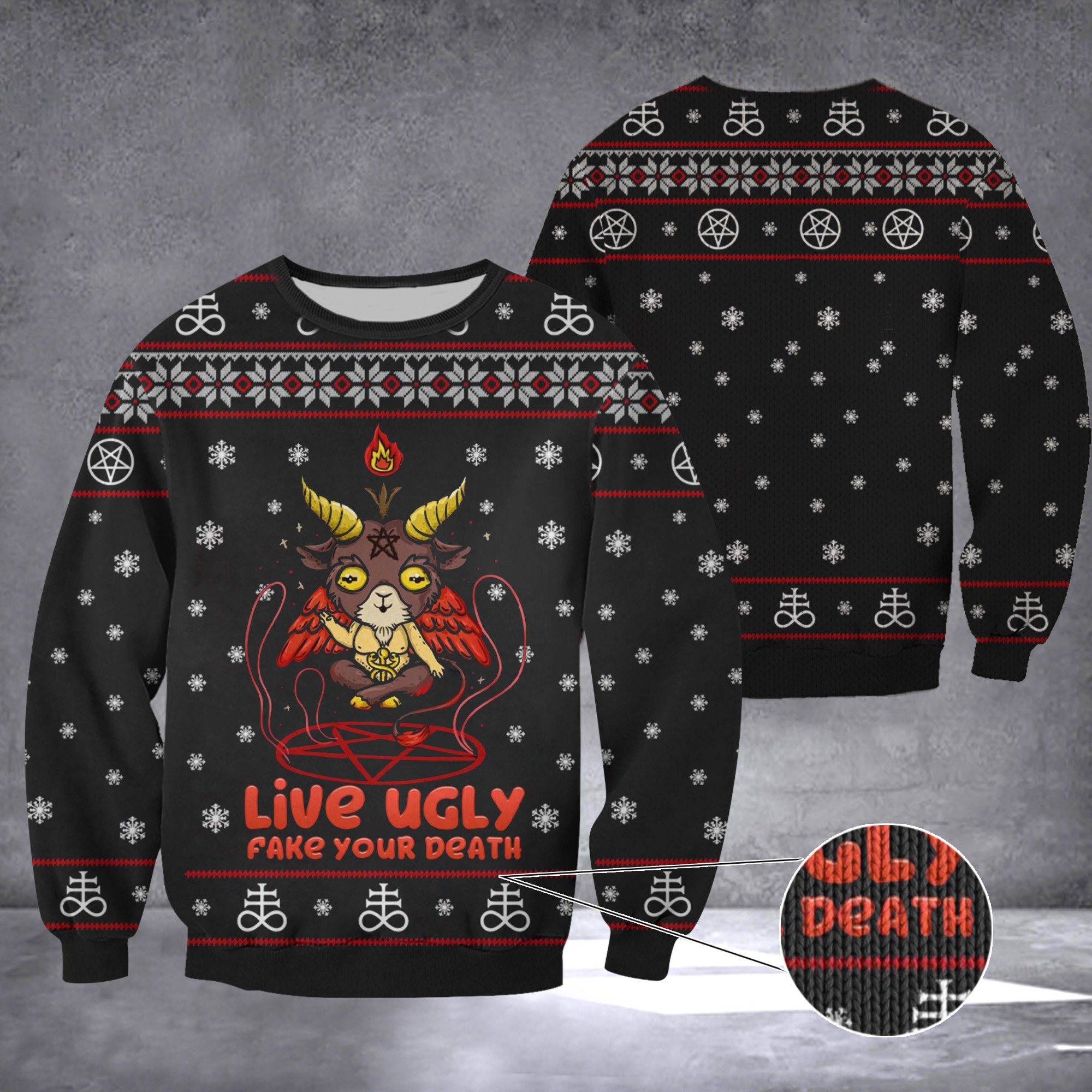 Satanic Christmas Sweater Devil Sweater Live Ugly Fake Your Death
