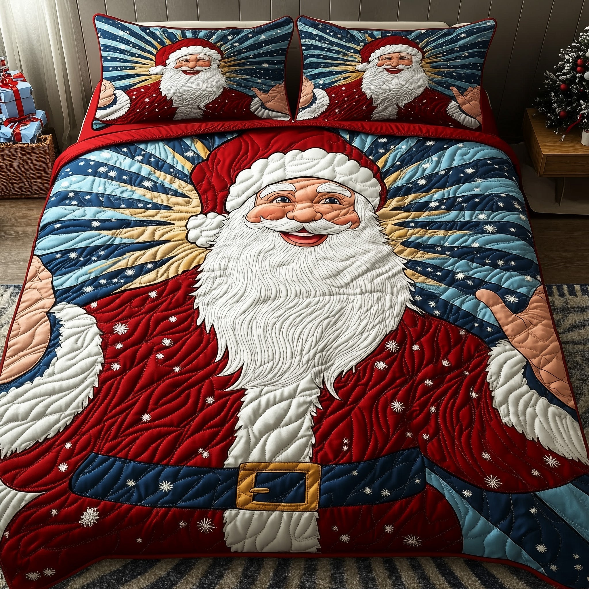 Satna Merry Christmas Quilted Bedding Set North Pole Theme Best Xmas Bedroom Decor Gifts