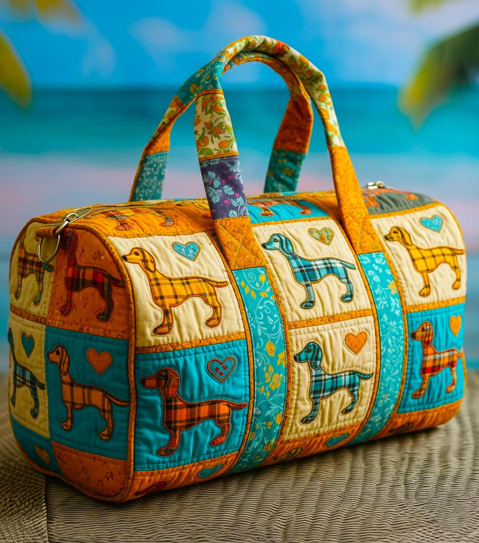 Sausage Dog Quilted Duffle Bag Cute Dachshund Colorful Patchwork Travel Bag Gift For Dog Lovers