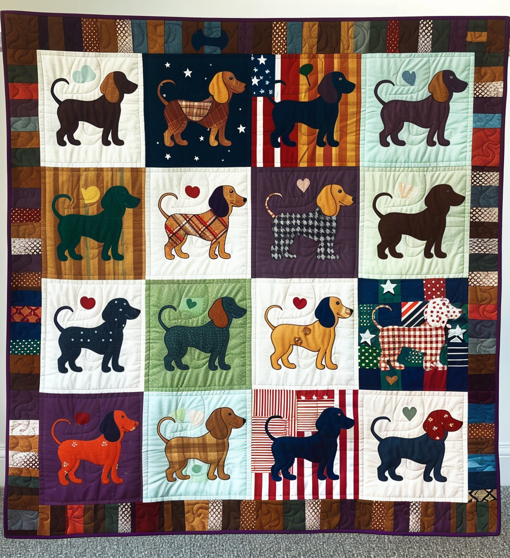 Sausage Dog Slumber Quilted Blanket Christmas Gifts For Pug Lovers