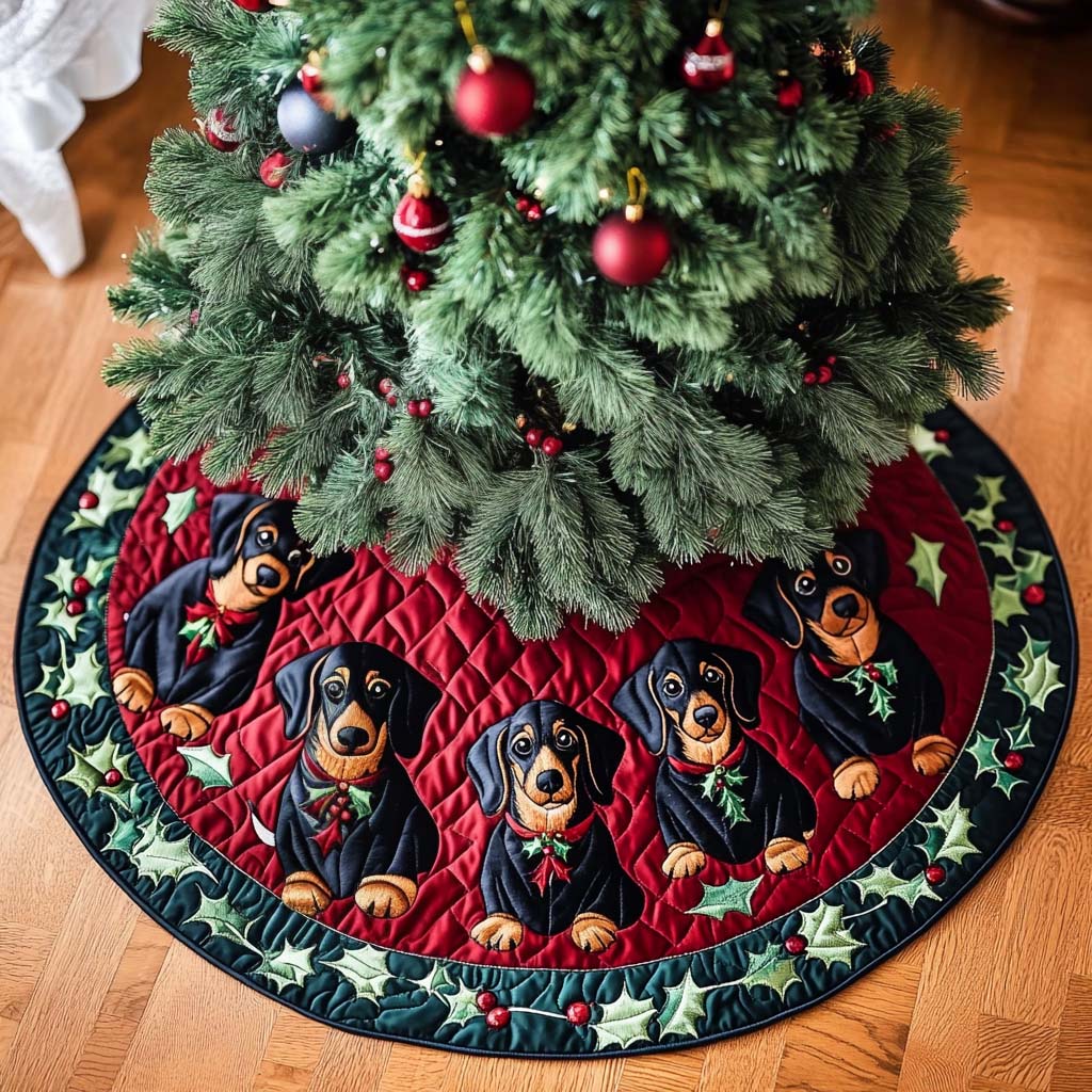 Sausage Serenade Christmas Quilted Tree Skirt Charming Tree Skirt for Family Gatherings