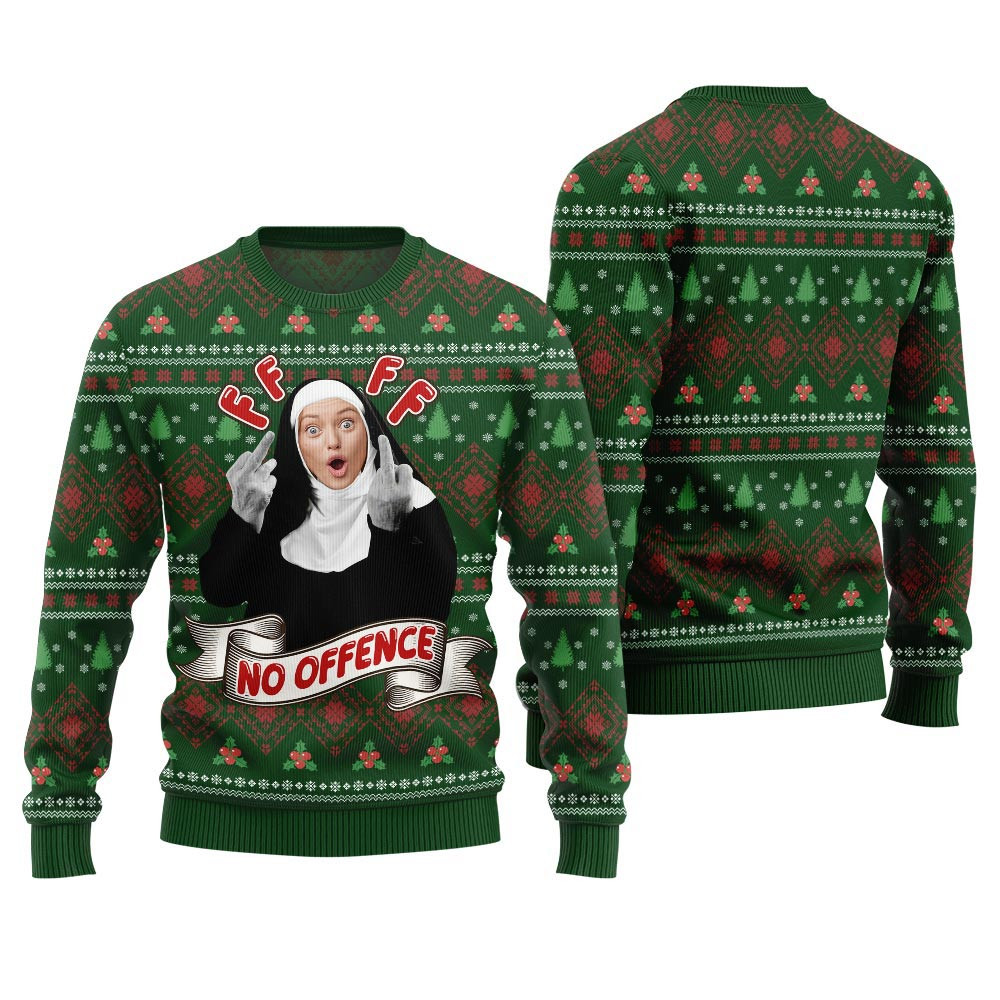 Savage Custom Face No Offence Funny Ugly Christmas Sweater