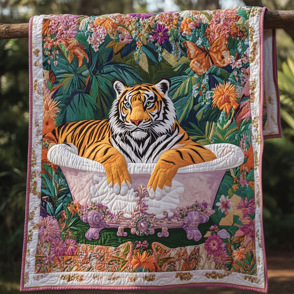Savage Elegance Quilted Blanket Holiday Throw Blanket Gifts For Tiger Lovers