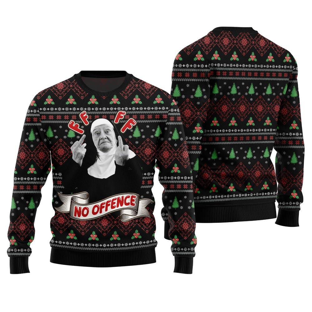Savage No Offence Funny Ugly Christmas Sweater Trendy Christmas Sweater for Winter Outfits