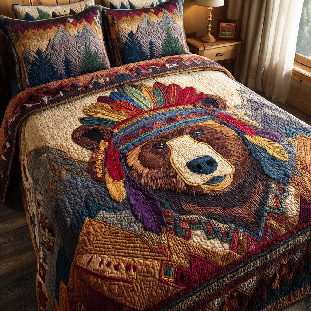 Savage Roar Quilted Bedding Set Best Comforter Sets Best Gifts For Bear Lovers Men