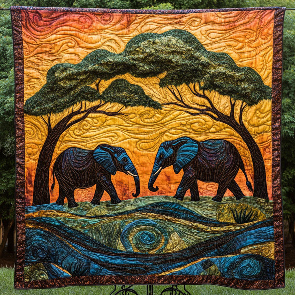 Savanna Dance Quilted Blanket Cute Throw Blanket Elephant Christmas Gifts